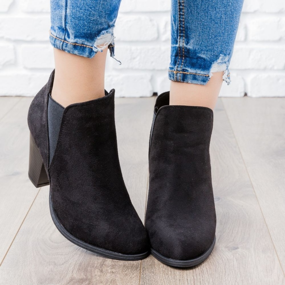 Black Faux Suede Ankle Booties - Picture 2 of 5